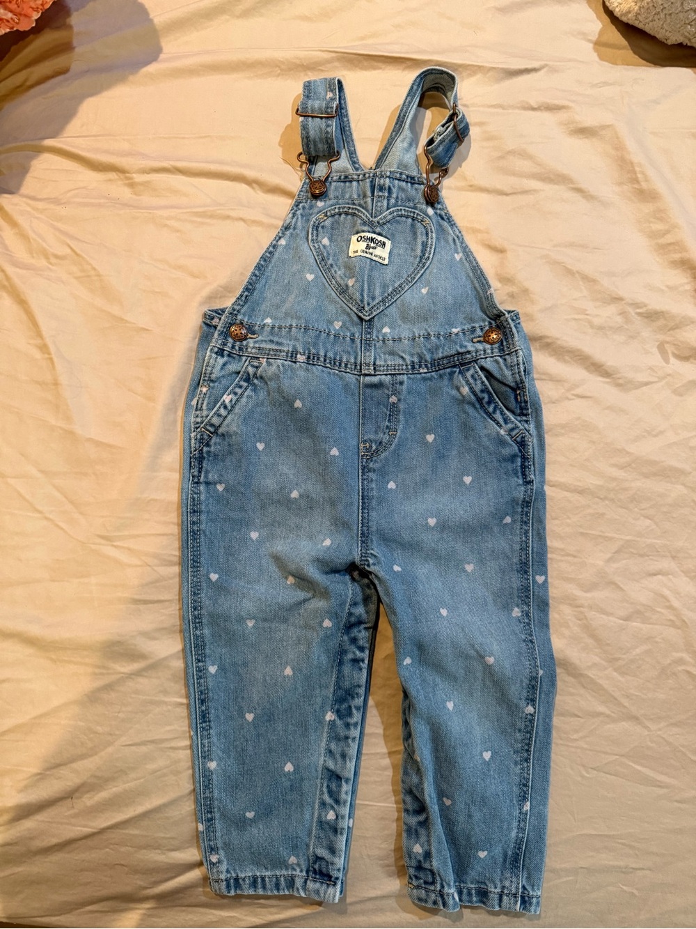 OshKosh B'gosh Light Blue Denim Heart Print Overalls